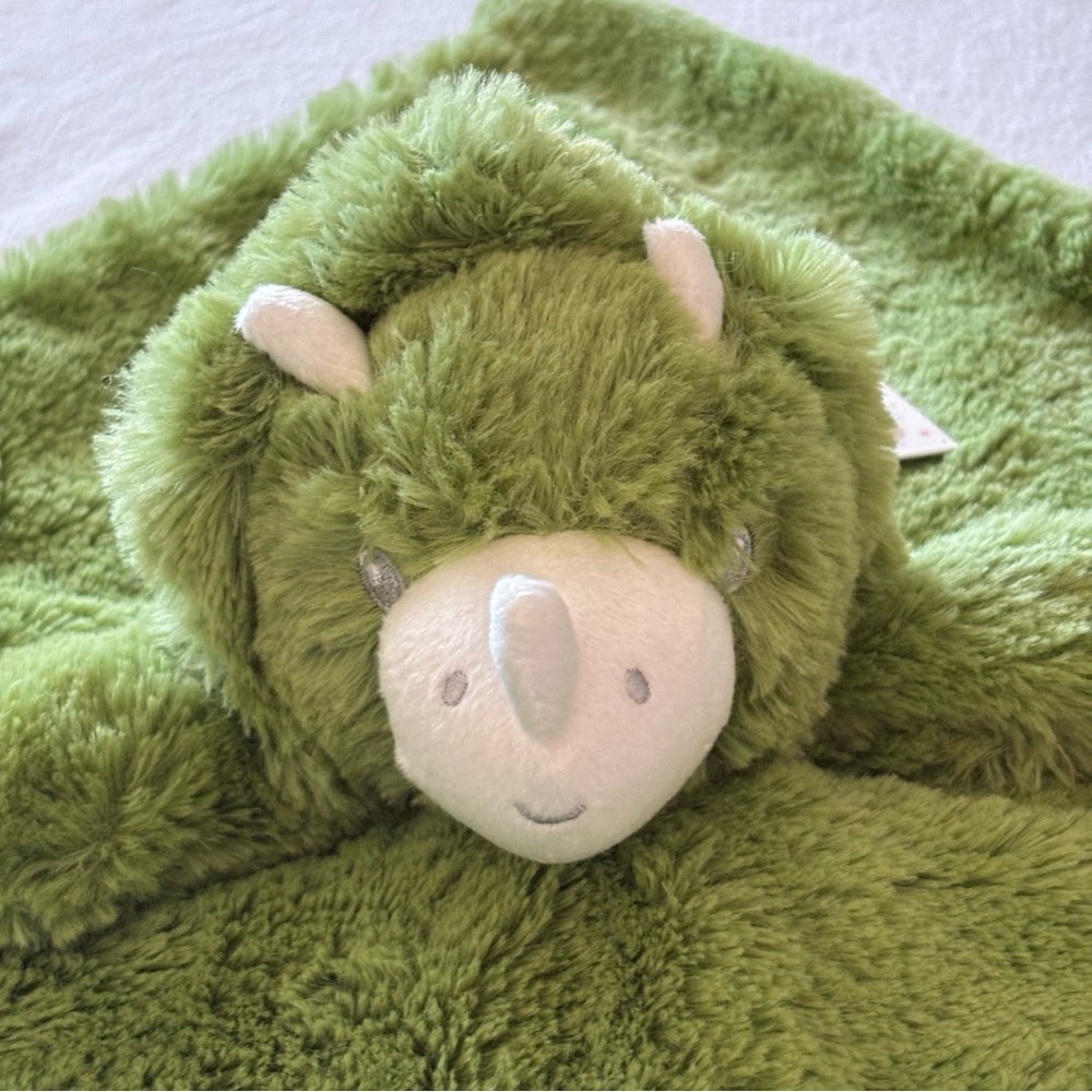 Oobles Green Fuzzy Dino Security Blanket Plush Lovey Rattle Comfort Toy NEW